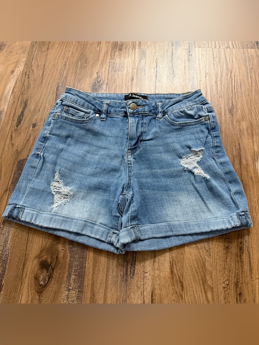 d. jeans Blue Distressed Cuffed Frayed Denim Midrise Women's Jean Casual Shorts